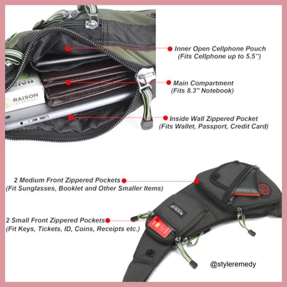 Water-Resistant Nylon Sling Bag Daypack Crossbody Backpack main image 6